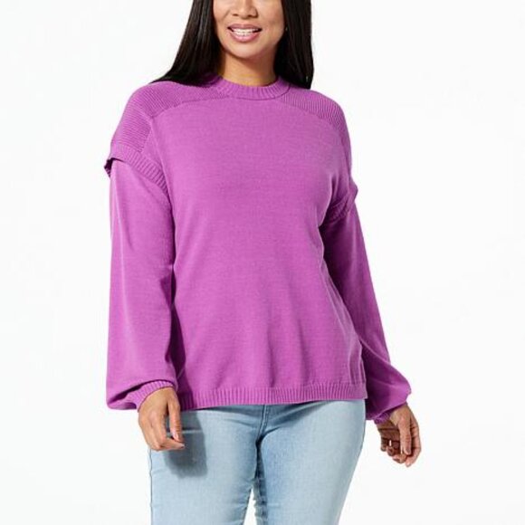 DG2 by Diane Gilman Women SoftEase Knit Ottoman Stitch Shoulder Sweater Size 2X - Picture 1 of 13
